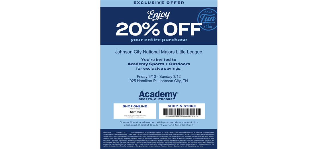 Academy Sports + Outdoors 20% off Coupon weekend coming up! 