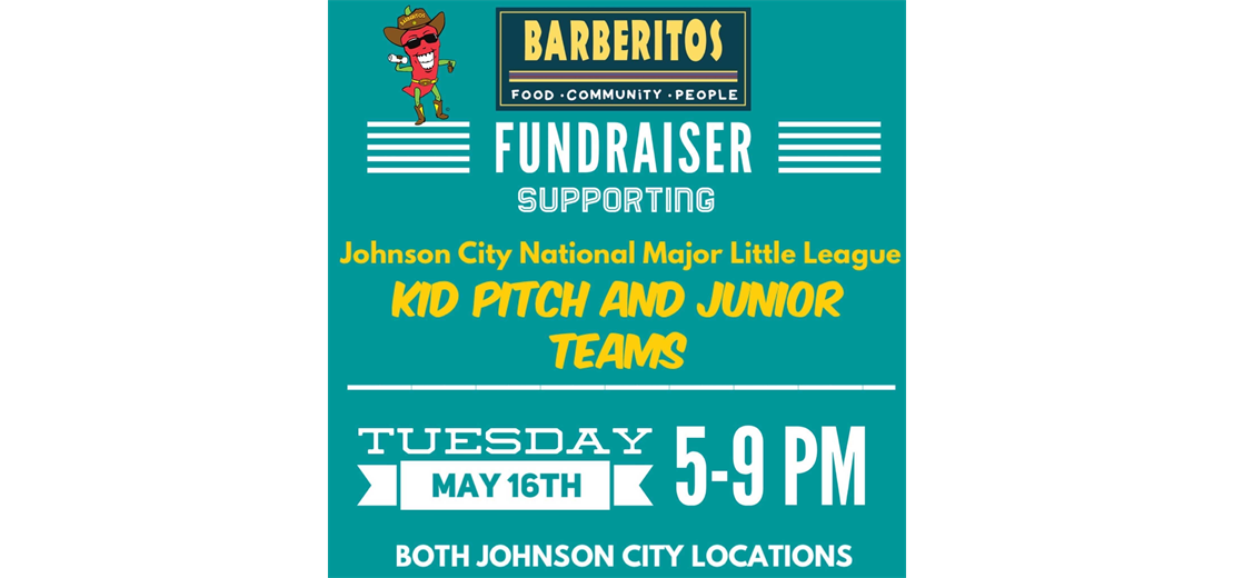 JCNMLL Funderaiser Night at Barberitos Major Little League and Junior League Teams Thursday, May 14th 5-9 p.m. Both Barberitos locations