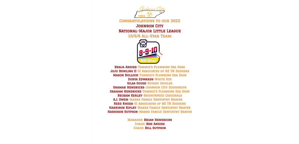 Congrats to our 2025 10/9/8 All Stars!