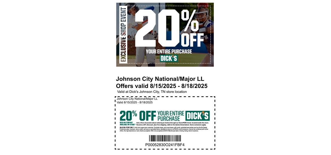 Dick's Sporting Goods 20% Off Coupon for weekend of 08/15-08/18!