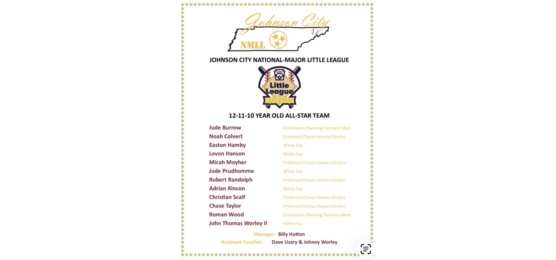 JCNMLL Spring 2026 LL 12/11/10 All-Star Team