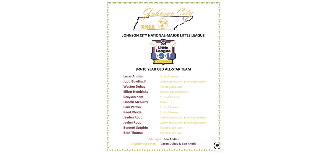 JCNMLL Spring 2026 8/9/10 All-Star Team